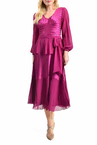 long sleeve peplum dresses Long Peplum Formal Dress with Three-Quarter Sleeves Navy / 16