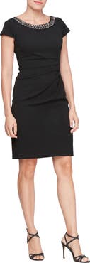 SL FASHIONS Embellished Cap Sleeve Sheath Dress