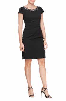SL FASHIONS Embellished Cap Sleeve Sheath Dress
