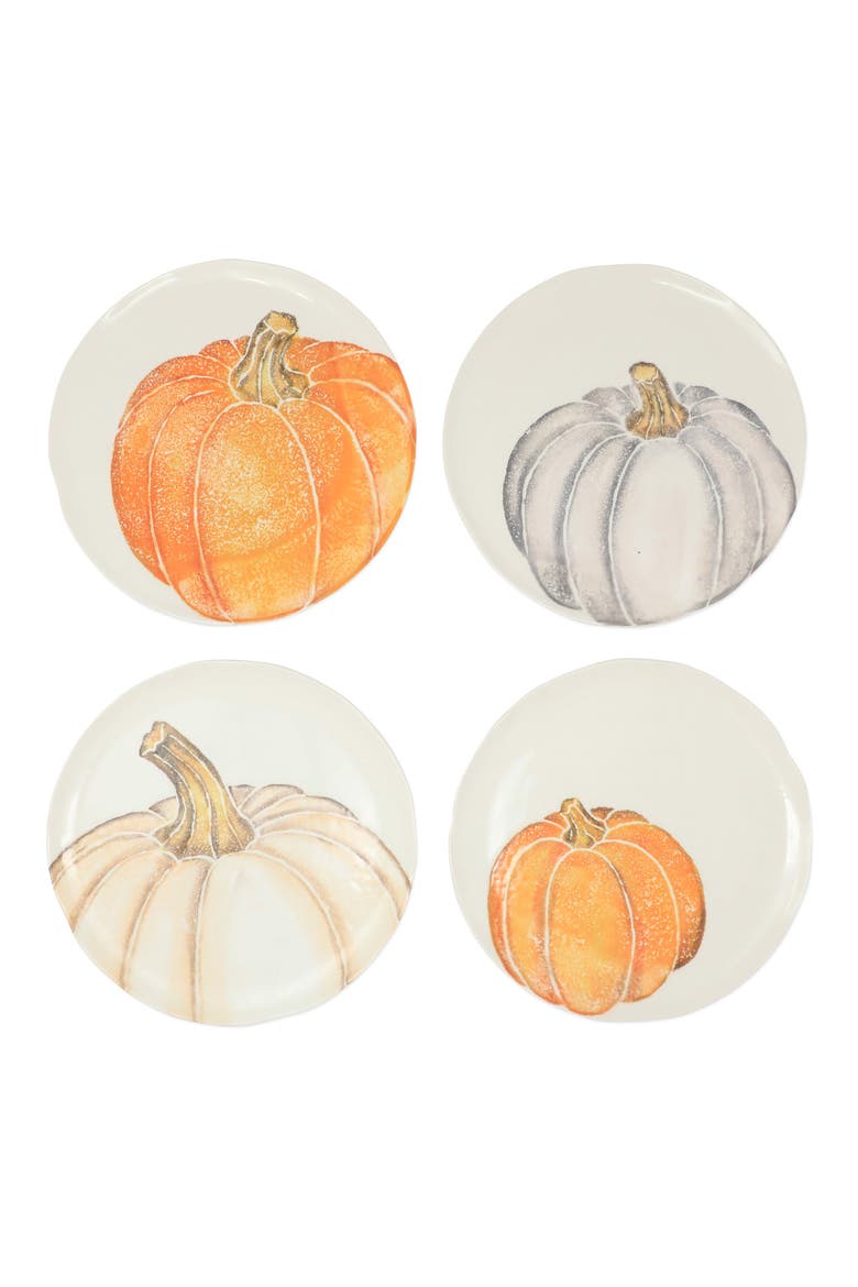 Pumpkins Set of 4 Assorted Plates, Main, color, WHITE