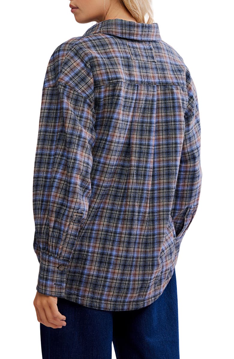 Free People Ashley Oversize Plaid Cotton Button-Up Shirt, Alternate, color, Blue Combo - Krista