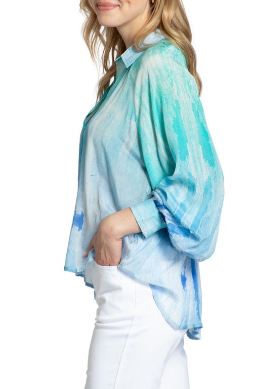 Apny Half Placket Pullover Blouse In Blue Multi In Turquoise Multi