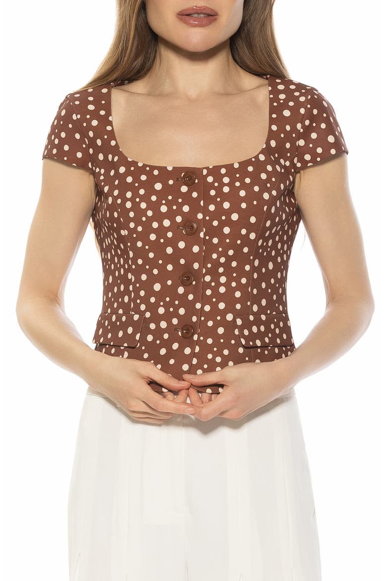 Cap Sleeve Button-Up Top, Main, color, BROWN POLKA