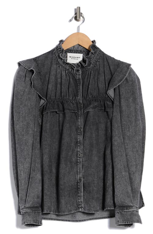Isabel Marant Étoile Idety Ruffle Denim Button-up Shirt In Black