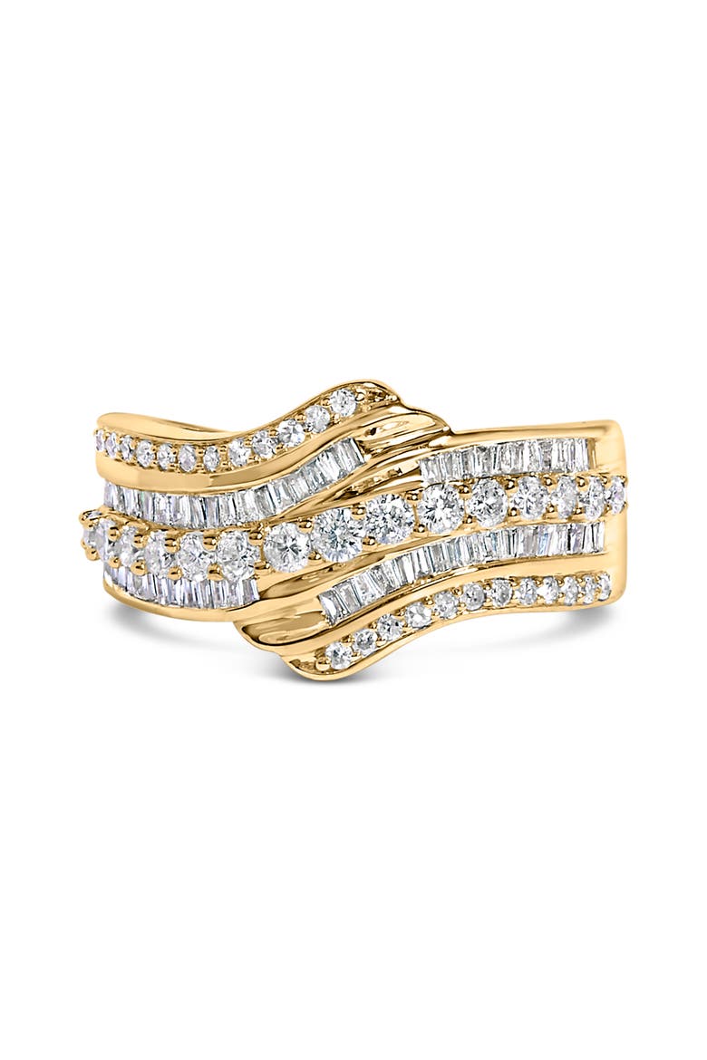 10K Yellow Gold 1.0 Cttw Diamond Multi-Row Wave Bypass Ring, Main, color, Yellow Gold