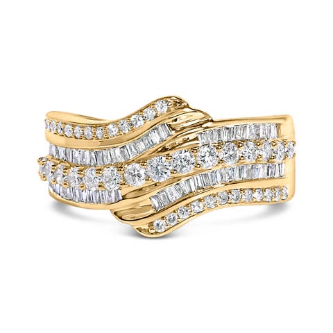 10K Yellow Gold 1.0 Cttw Diamond Multi-Row Wave Bypass Ring