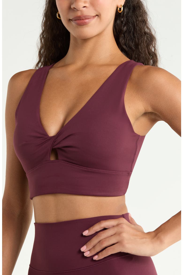 Zen Twist Sports Bra, Alternate, color, BURGUNDY STEM