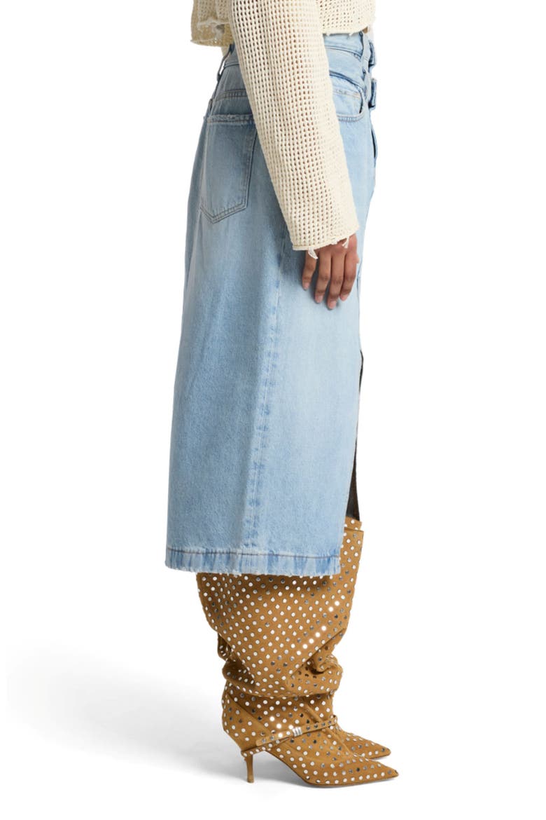 Double Waistband Denim Maxi Skirt, Alternate, color, BLEACH