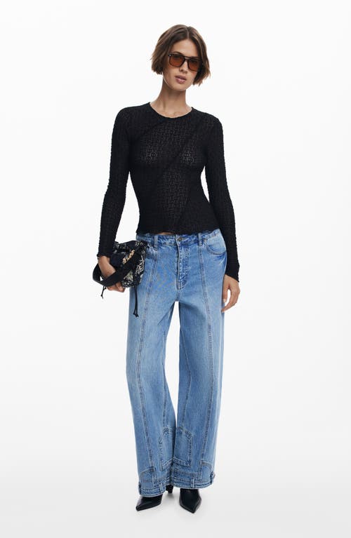Desigual Stretch Lace T-shirt Long Sleeve T-shirt In Black