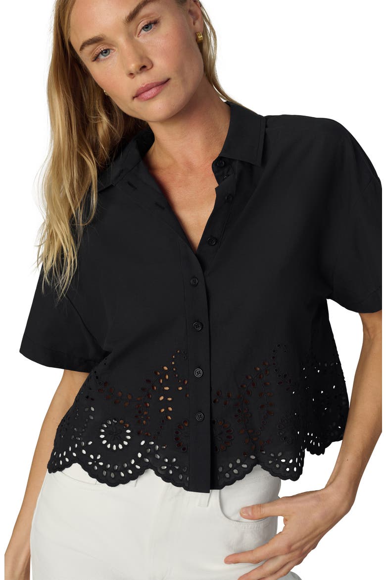 The Eyelet Short Sleeve Crop Shirt, Alternate, color, BLACK