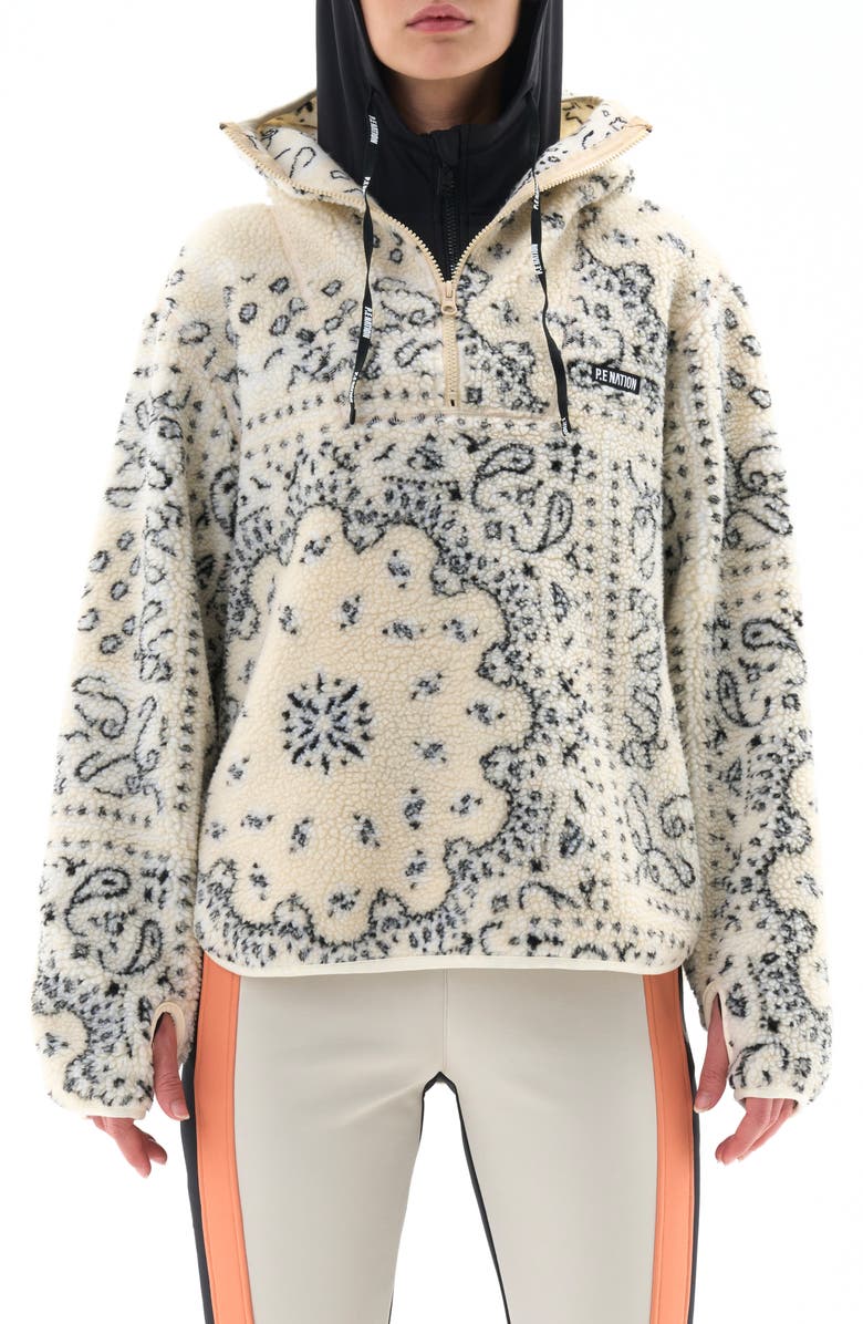 P.E Nation Andorra Bandana Print Textured Fleece Hoodie, Main, color, 