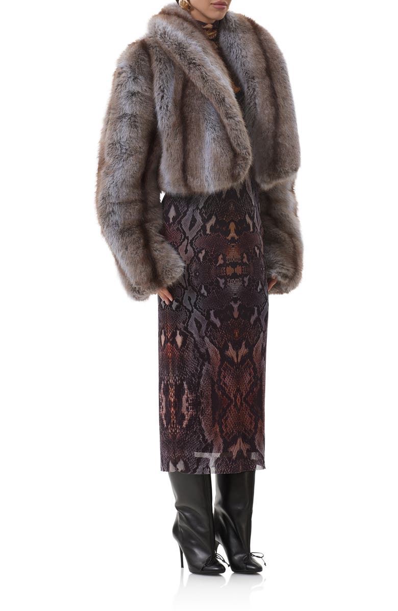 AFRM Stephanie Stripe Faux Fur Jacket, Alternate, color, Lilac Brown