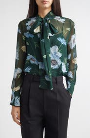 Erdem Floral Print Silk Voile Top