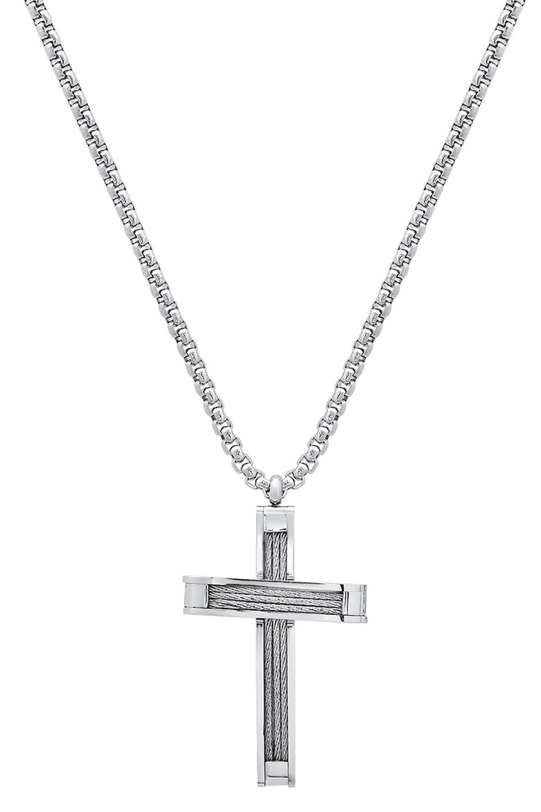Rope Cross Pendant Necklace, Main, color, SILVER
