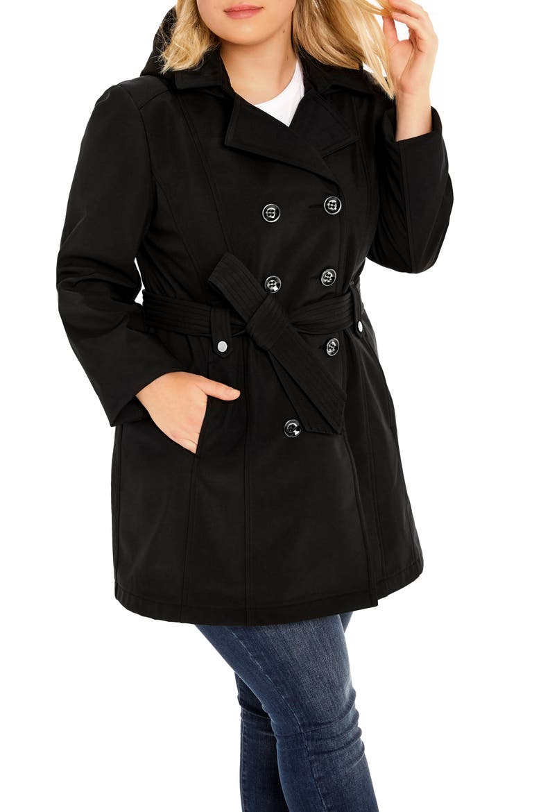 Softshell Hooded Trench Coat, Alternate, color, BLACK