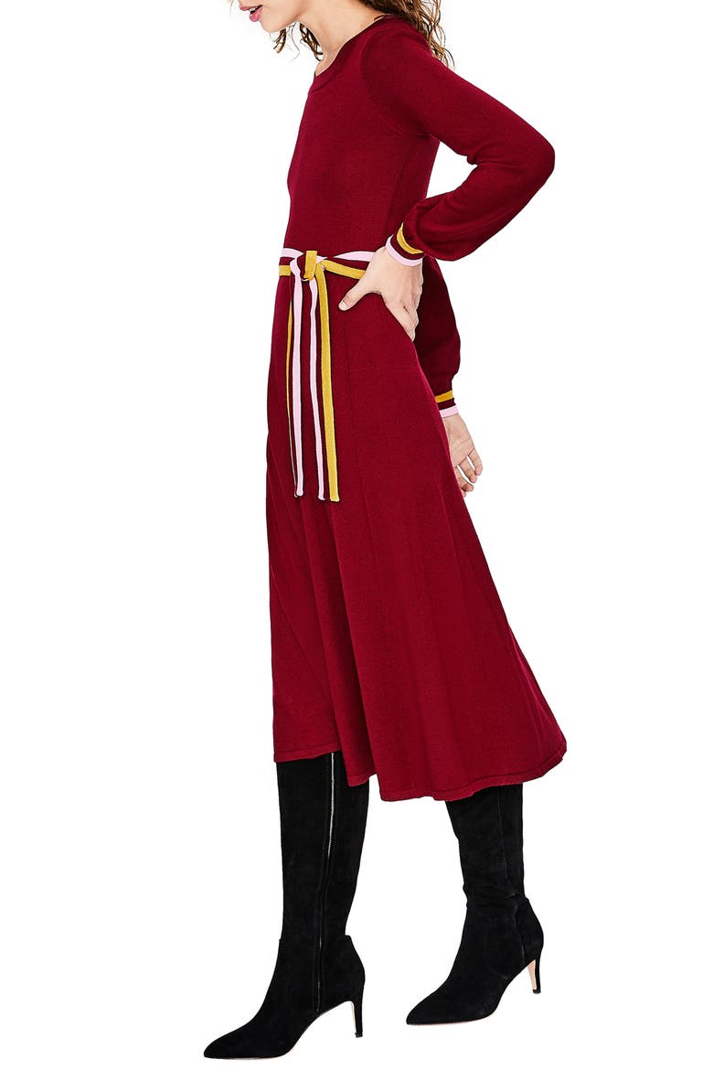 Eden Belted Cotton & Wool Sweater Dress, Alternate, color, MULLED WINE