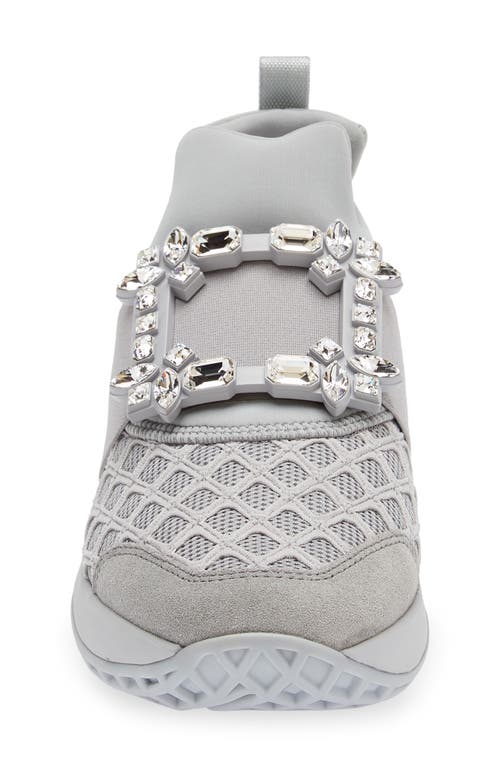 Roger Vivier Viv Run Strass Buckle Runner Sneakers In Cemento M/platino/grigio