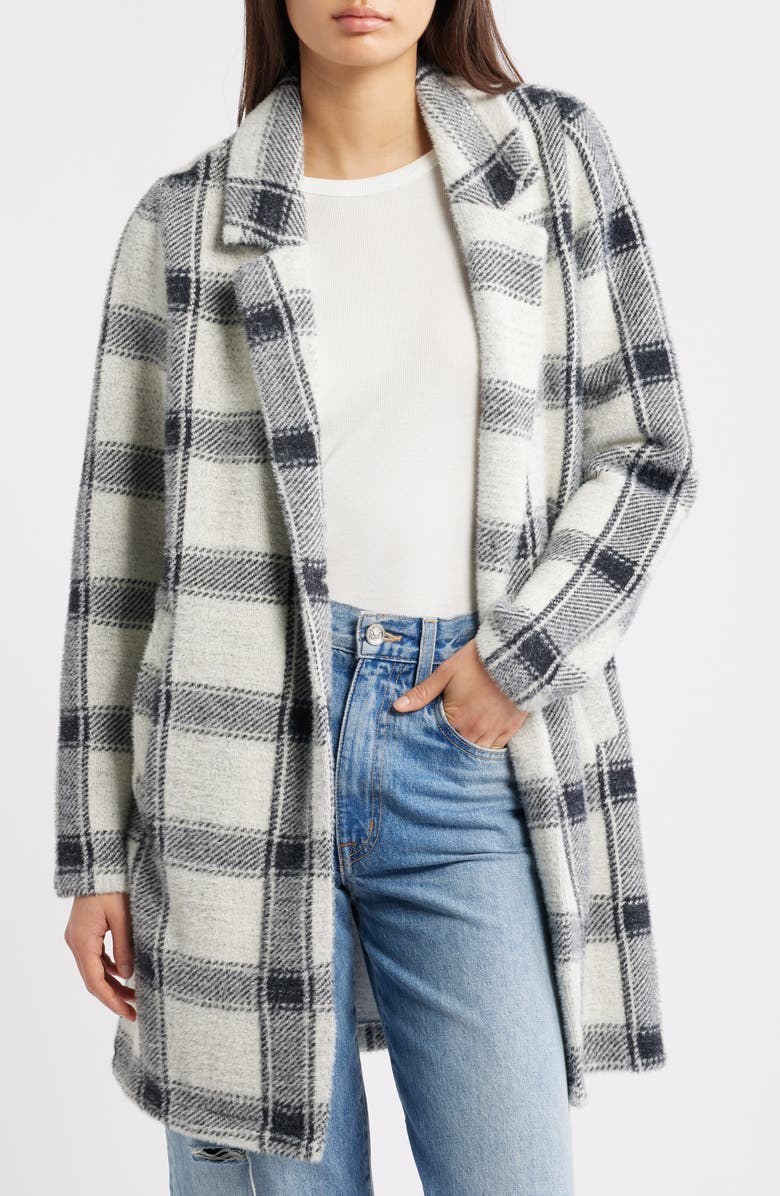 Thread & Supply Plaid Coat with Bib Hoodie, Alternate, color, Black White Plaid