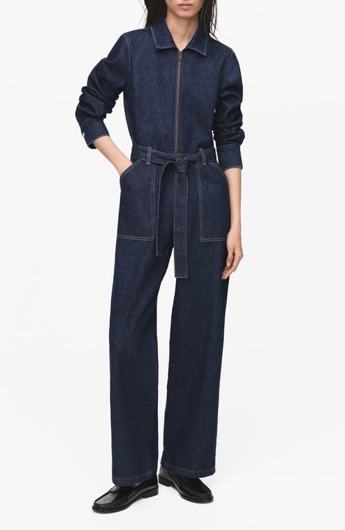 Mango Belted Denim Jumpsuit In Blue