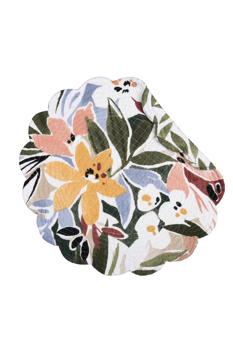 C&F Home Joelle Floral Flowers Palm Leaf Vibrant Scalloped Round Placemats Set of 6, 17", Alternate, color, Green