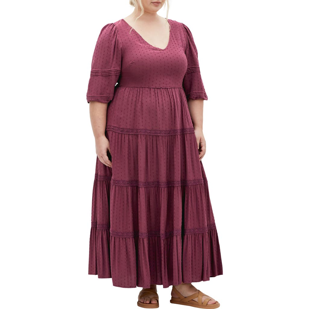 City Chic Brooklynn Tiered Maxi Dress In Burgundy