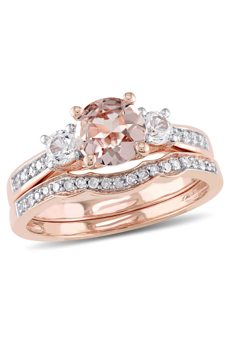Morganite & Diamond 3-Stone Bridal Ring Set, Main, color, Morganite
