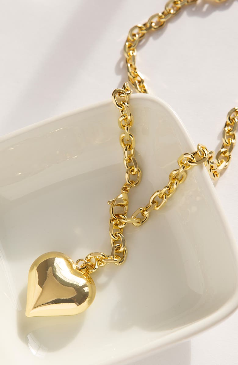 MARLYN SCHIFF Puffy Heart Charm Necklace, Alternate, color, Gold