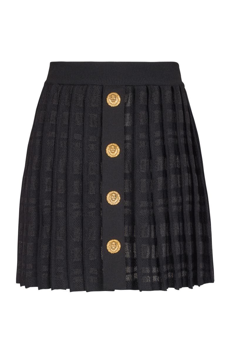Balmain Short pleated skirt in plaid knit, Alternate, color, Black