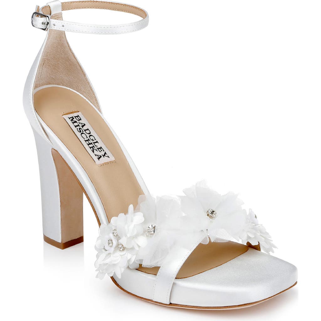 Shop Badgley Mischka Collection Joanna Ankle Strap Sandal In White Satin