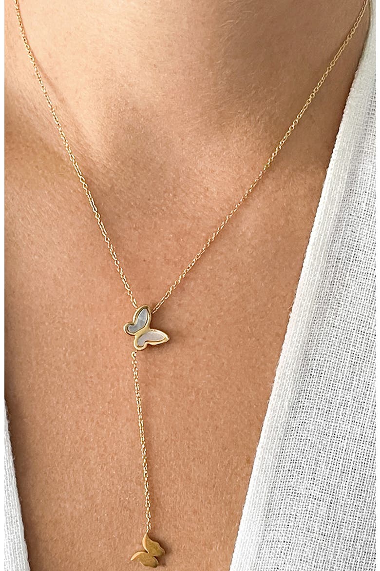 14K Yellow Gold Plated Butterfly Lariat Pendant Necklace, Alternate, color, WHITE