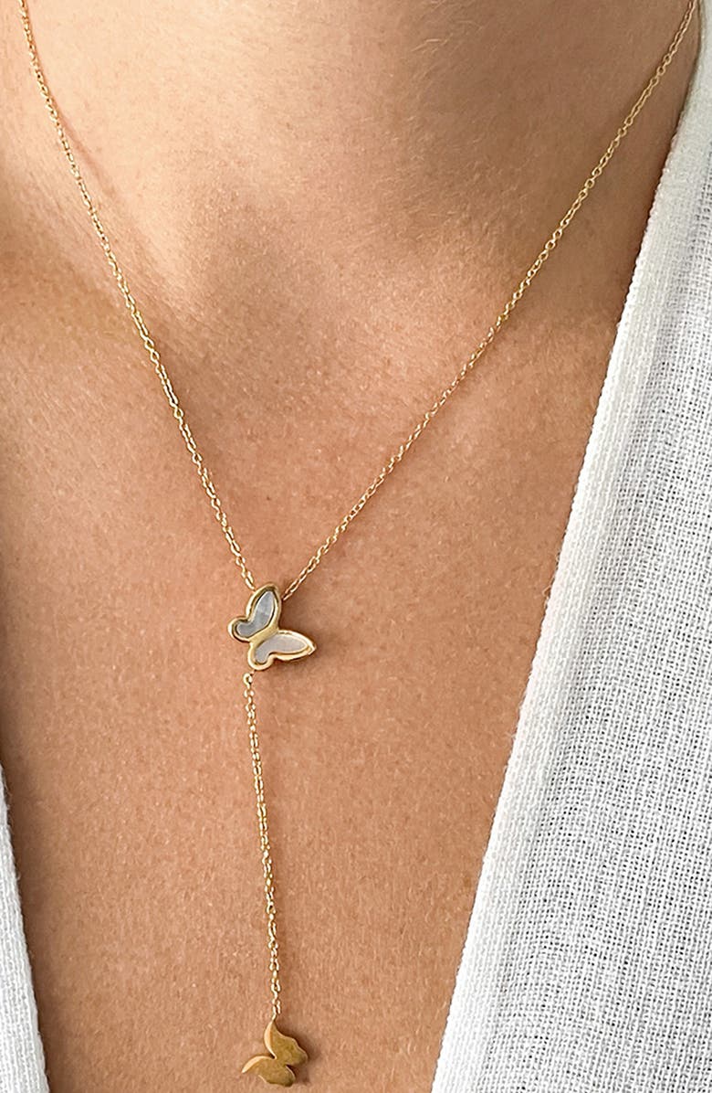 Adornia 14K Yellow Gold Plated Butterfly Lariat Pendant Necklace, Alternate, color, White