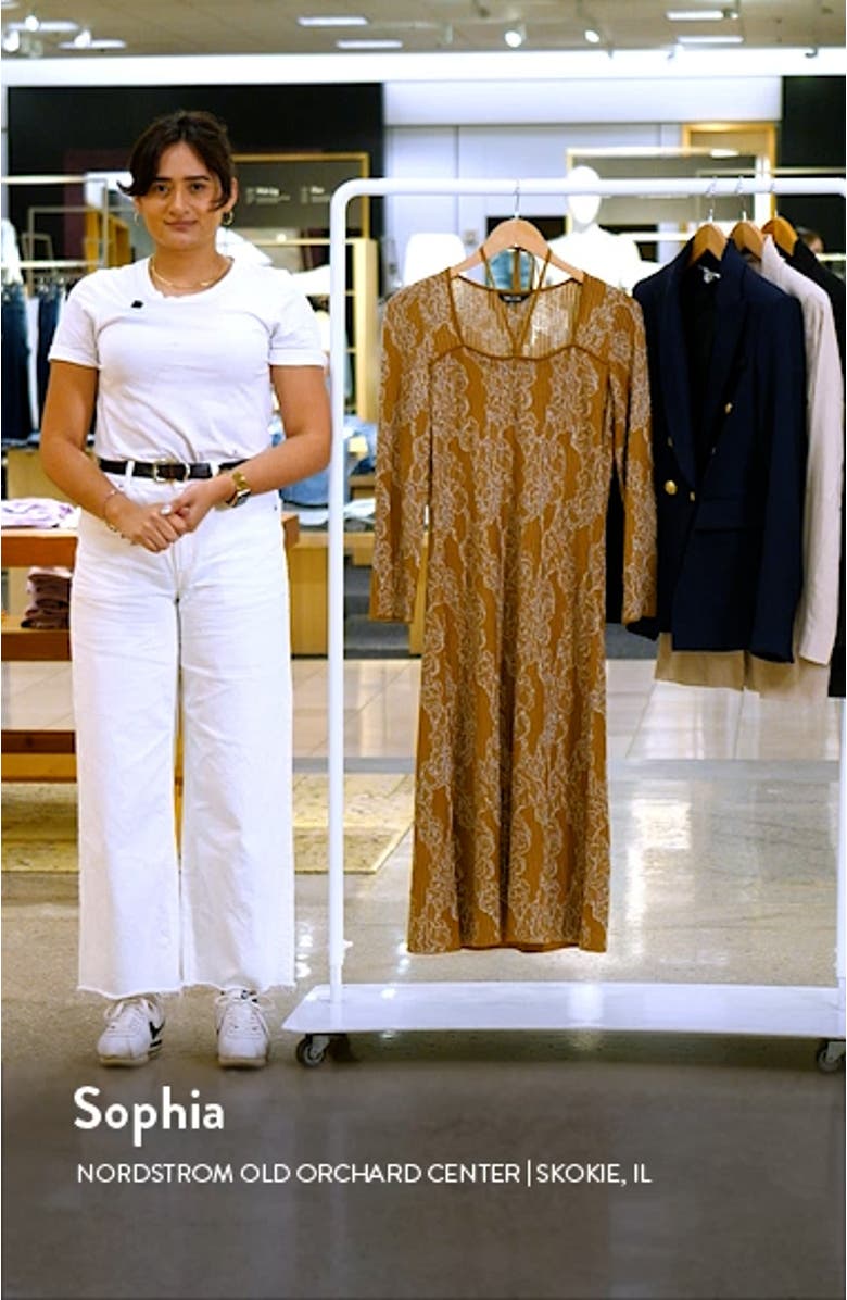 Long Sleeve Metallic Midi Sweater Dress, sales video thumbnail