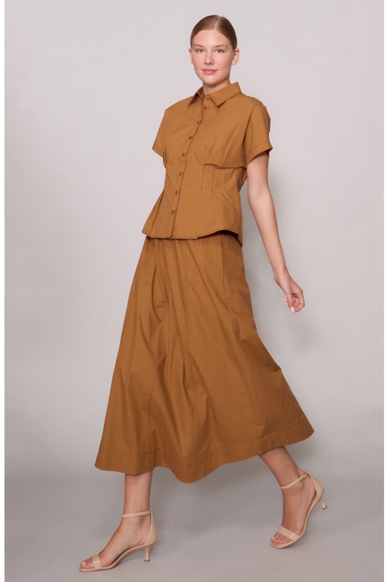 Round Hem Poplin Skirt, Alternate, color, CAMEL/ CAMEL STITCHING