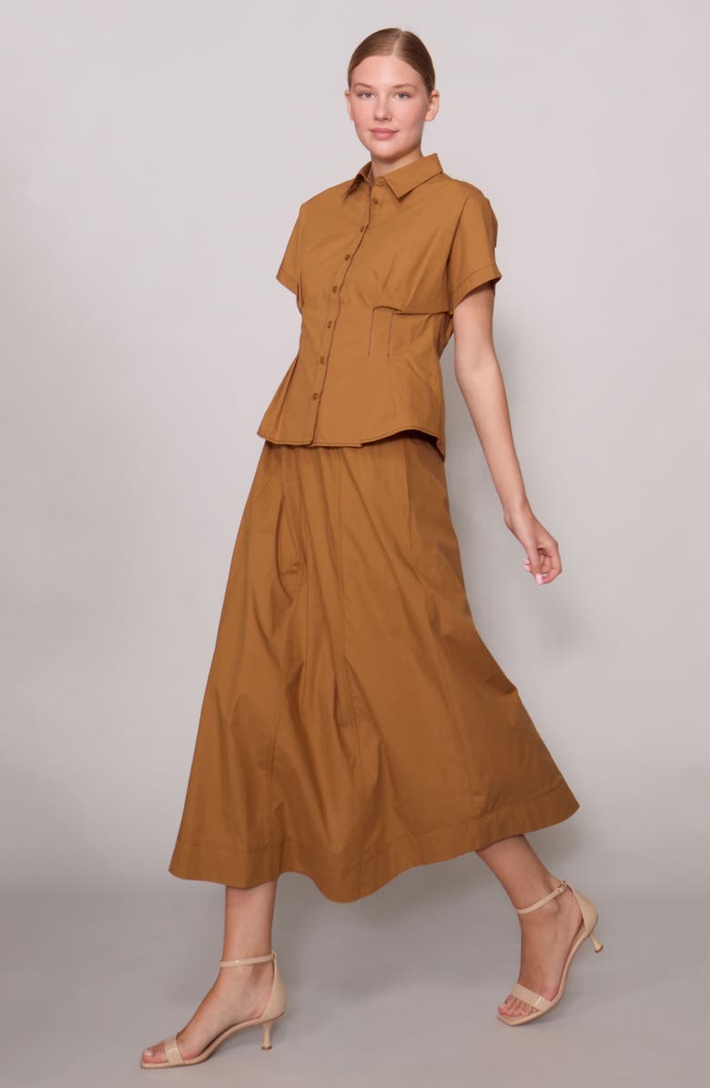 MELLODAY Round Hem Poplin Skirt, Alternate, color, Camel/ Camel Stitching