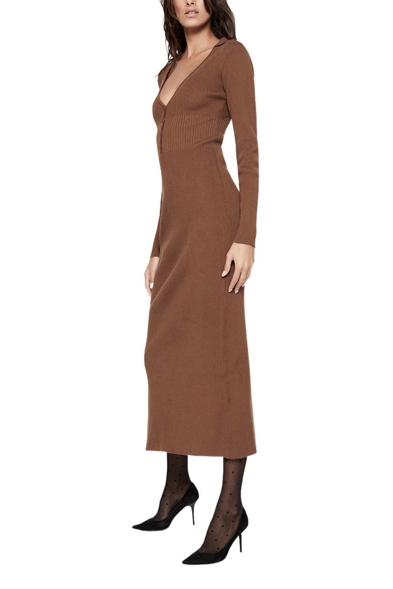 Button Long Sleeve Rib Sweater Dress, Alternate, color, CHOCOLATE