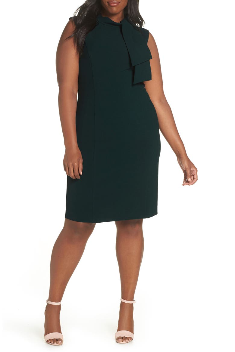 Tie Neck Sheath Dress, Alternate, color, HUNTER