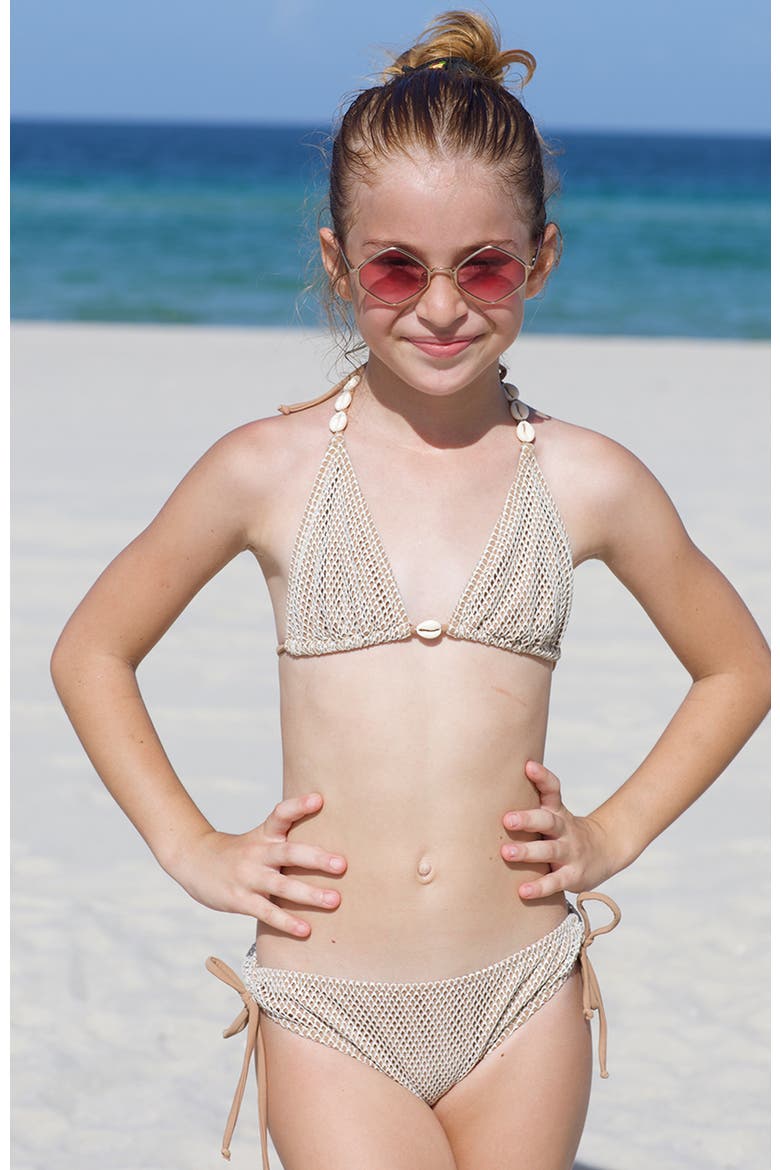 Kids' Triangle Mesh Design Two-Piece Swimsuit, Alternate, color, Beige