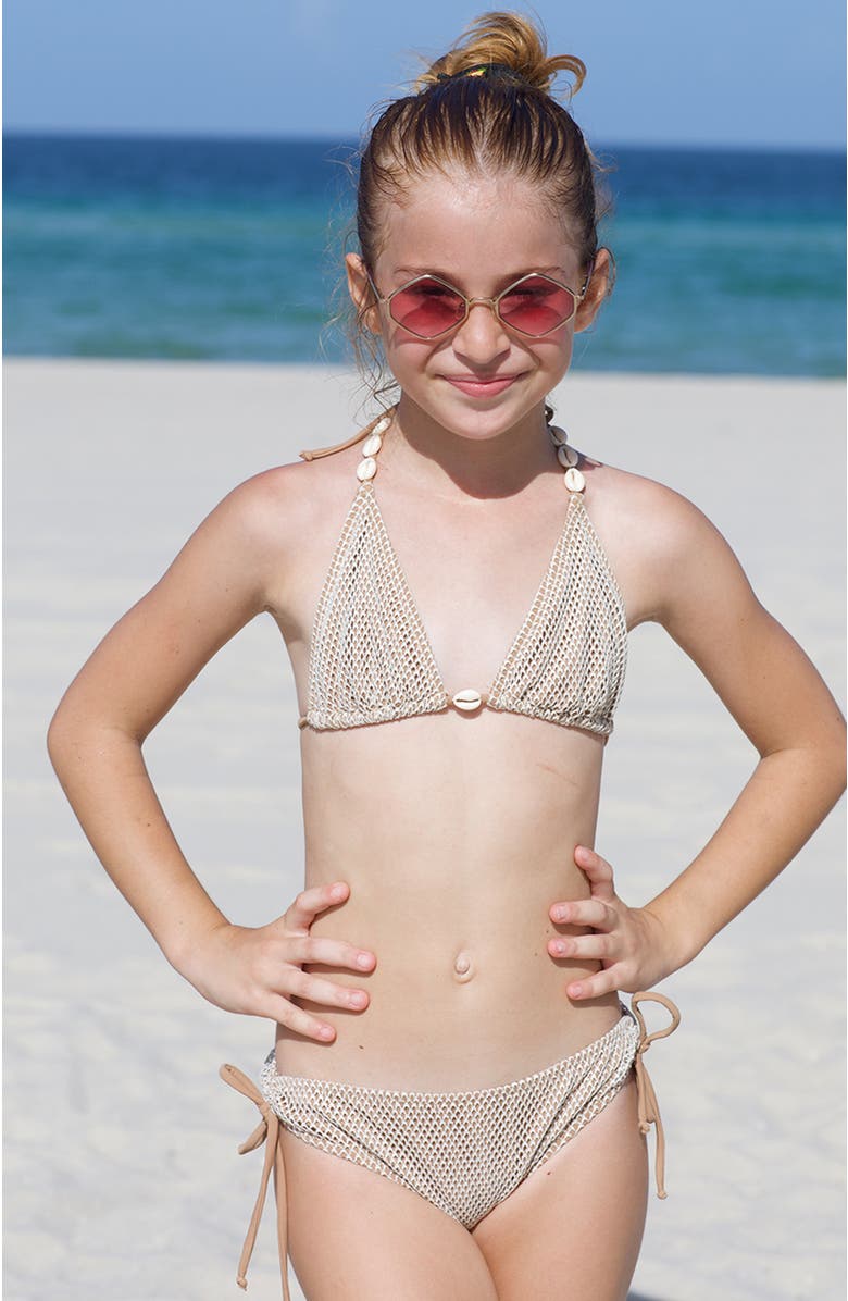 NESSI BYRD Kids' Triangle Mesh Design Two-Piece Swimsuit, Alternate, color, Beige