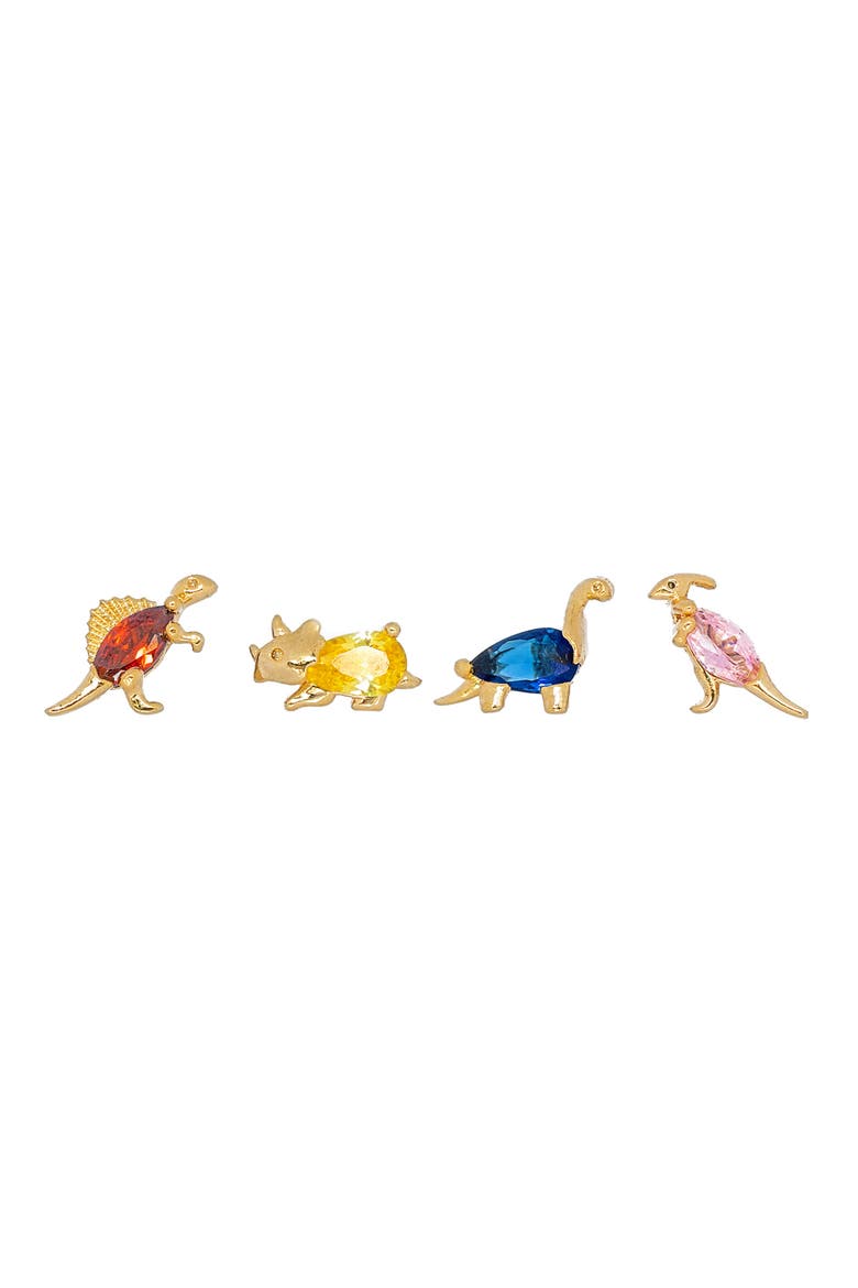 Dinosaur Dance Set of 4 Mismatched Stud Earring Set, Main, color, GOLD