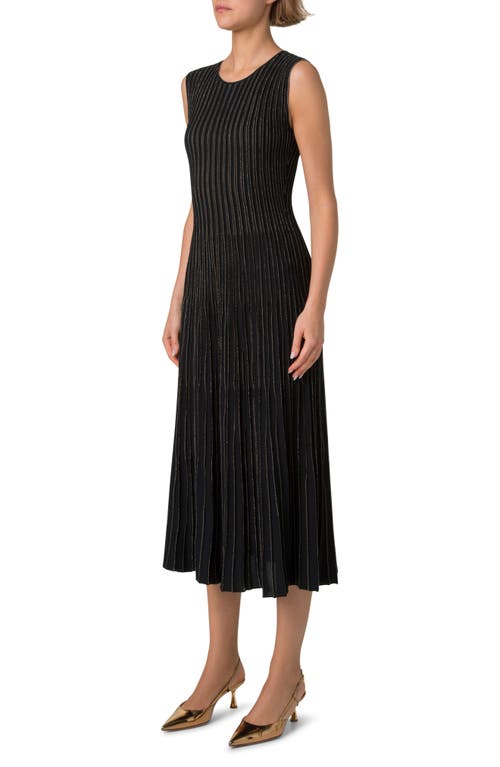 Akris Metallic Pinstripes Knit Sleeveless Midi Dress In Black-gold