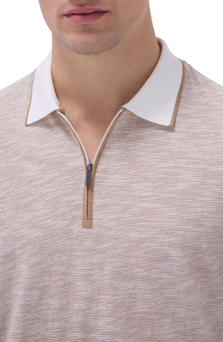 Bugatchi Cotton & Linen Quarter Zip Polo, Alternate, color, Camel