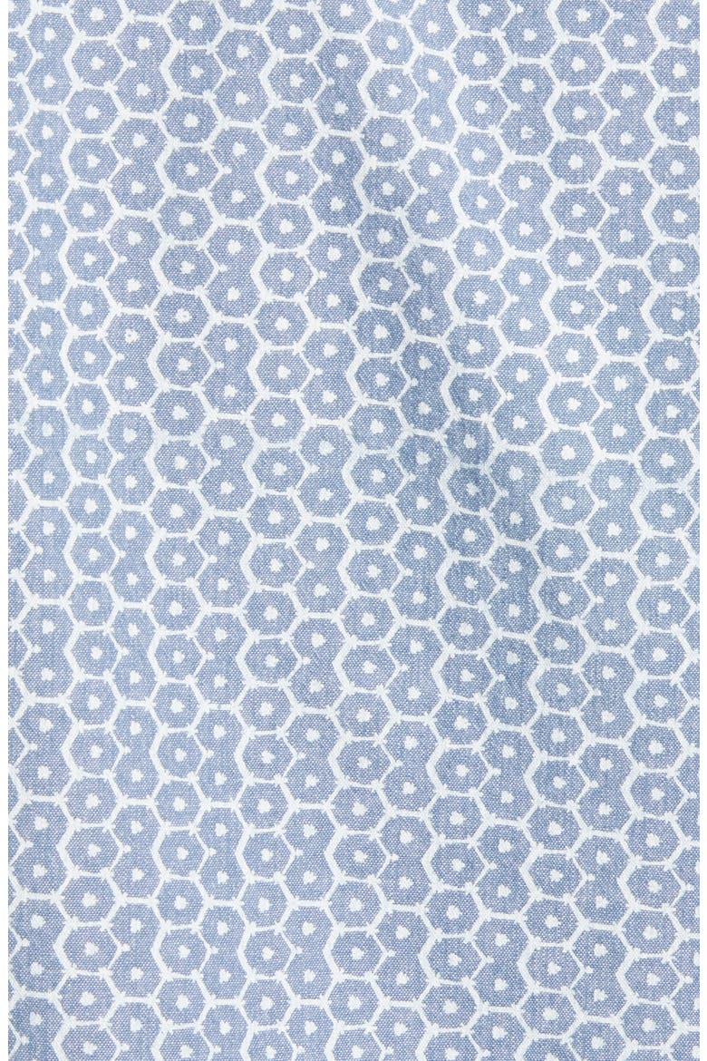 Slim Fit Shibori Geo Print Short Sleeve Button-Down Shirt, Alternate, color, BLUE CHAMBRAY SHIBORI GEO