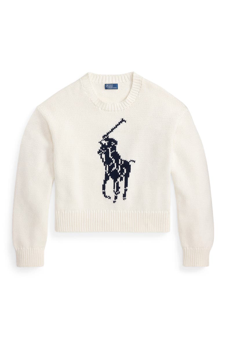 Big Pony Cotton Crewneck Sweater, Alternate, color, WHITE
