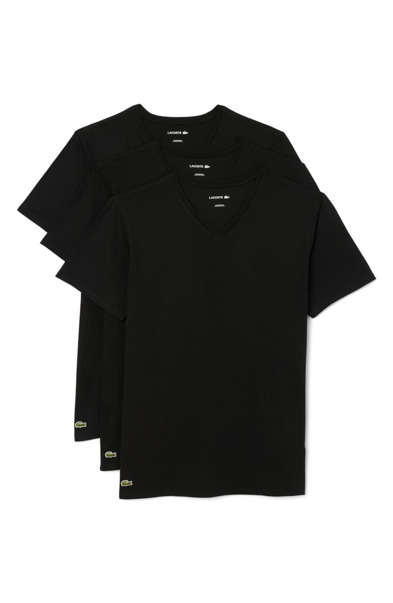 Lacoste 3-Pack Cotton V-Neck T-Shirts, Alternate, color, Black