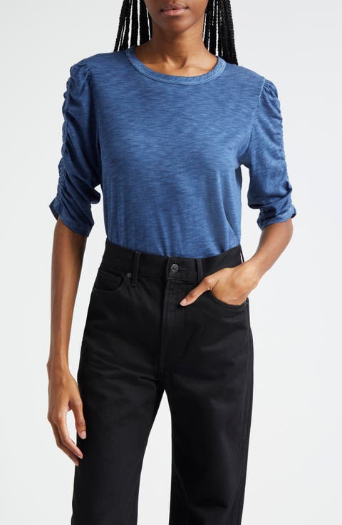 Waldorf Ruched Sleeve Cotton T-Shirt