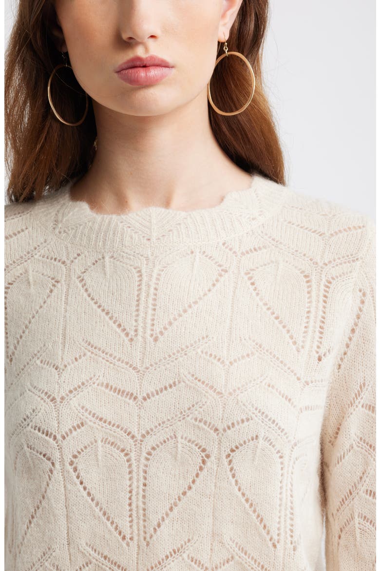 Pointelle Scallop Neck Sweater, Alternate, color, IVORY DOVE