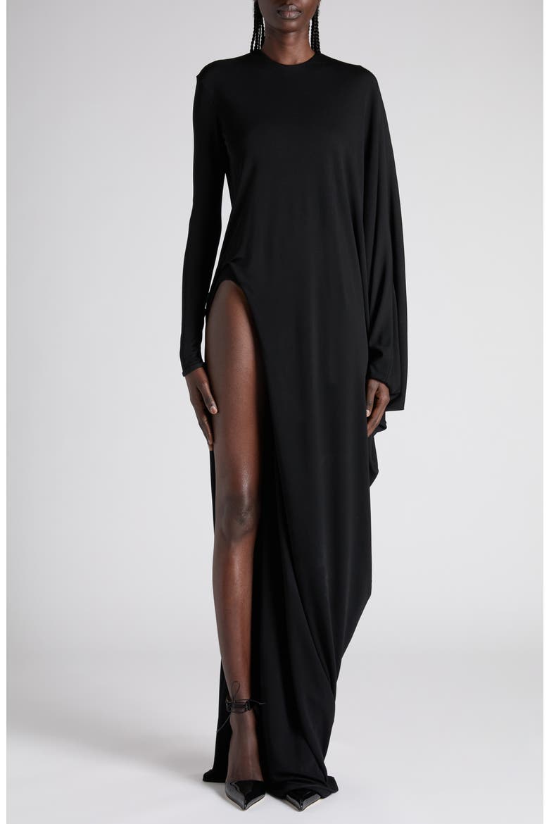 Cutout Draped Long Sleeve Jersey Gown, Alternate, color, LB999 BLACK