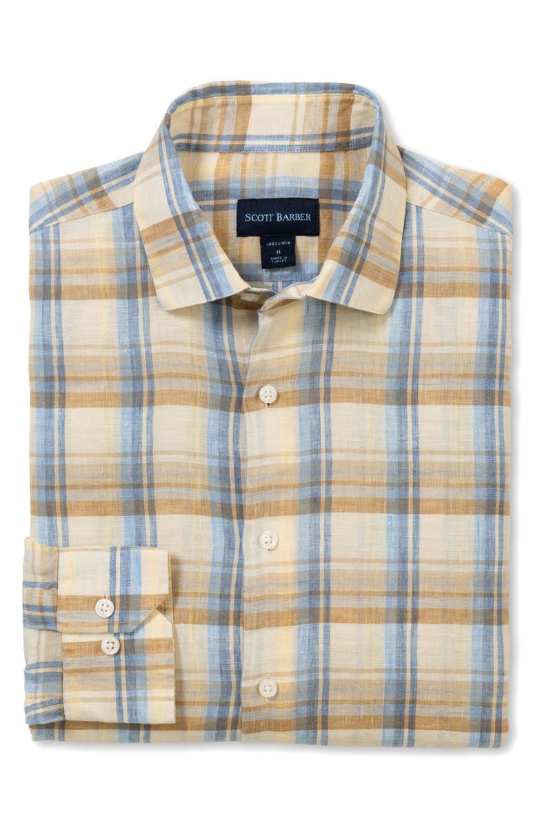 Scott Barber European Plaid Linen Button-Up Shirt, Alternate, color, 