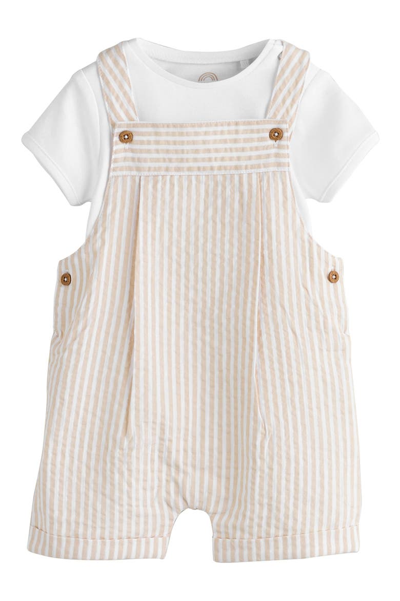Seersucker Cotton Overalls & T-Shirt Set, Main, color, NEUTRAL