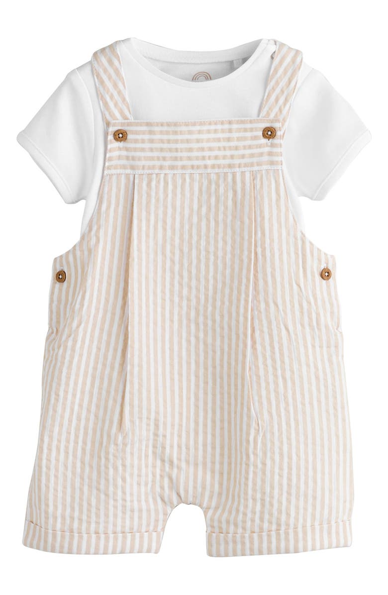NEXT Seersucker Cotton Overalls & T-Shirt Set, Main, color, Neutral
